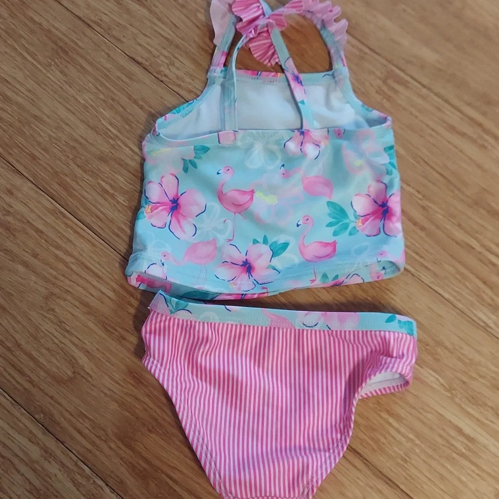 🎁 10/$25 - 2T Flamingo tankini, stripes, teal and pink
